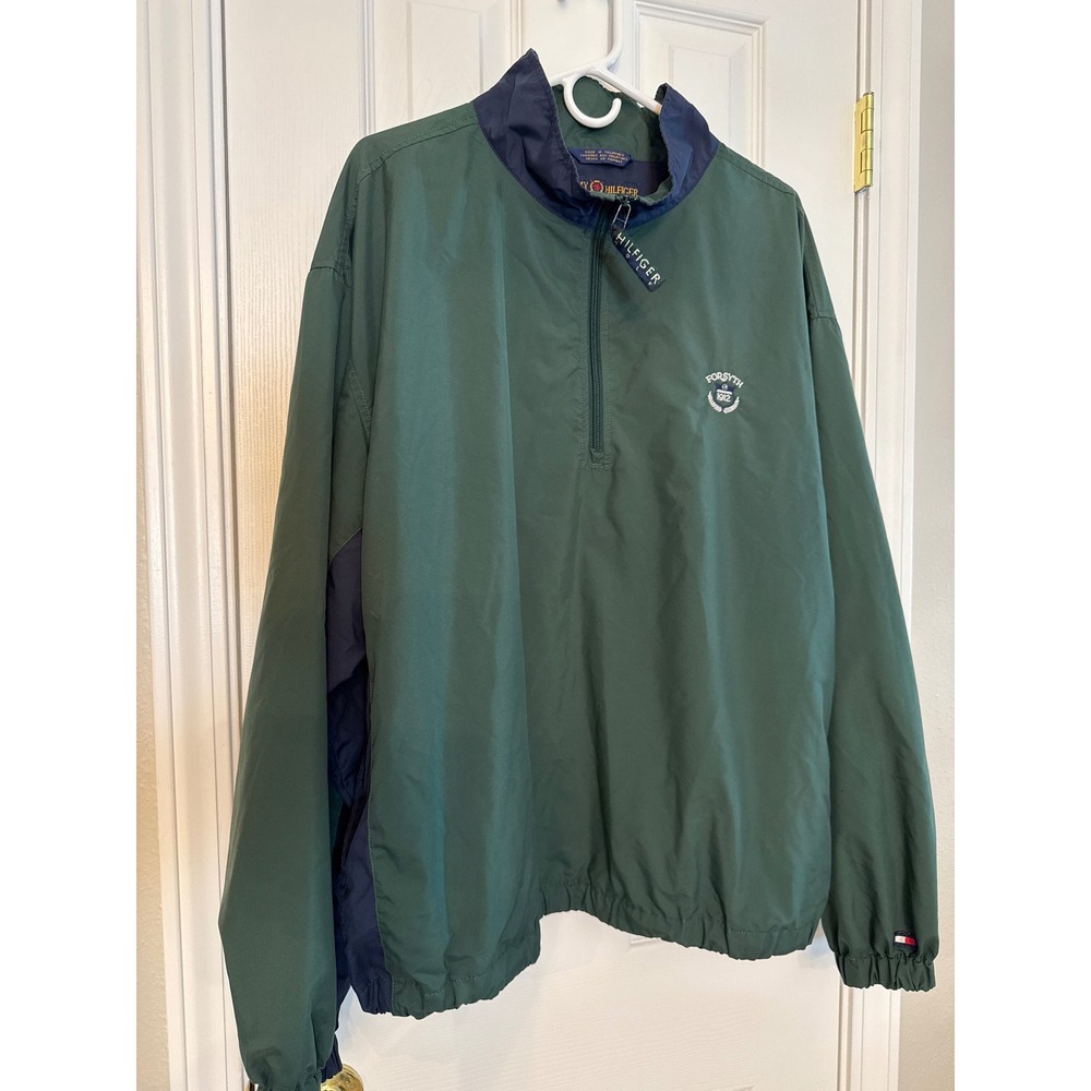 Tommy Hilfiger Golf Mens XXL Green Navy Quarter Zip Windbreaker Forsyth